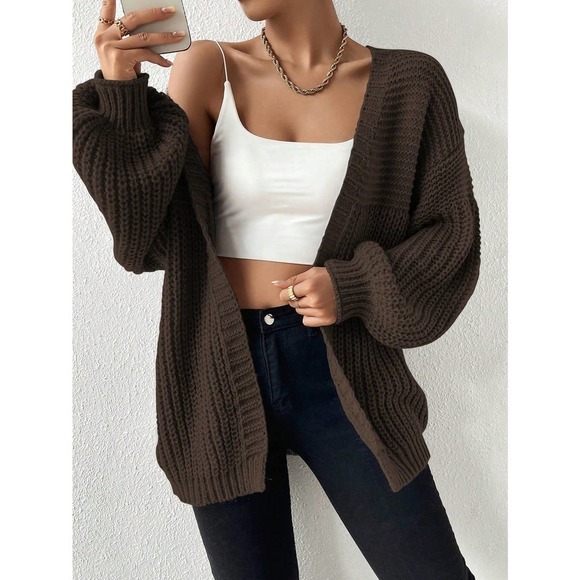 ribbed knit sweater Open Front oversized Cardigan - Picture 9 of 11